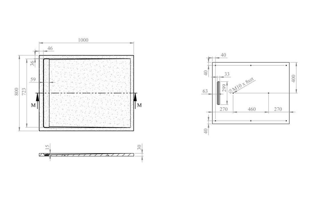 30mm Slate Rectangular Tray & Waste - White