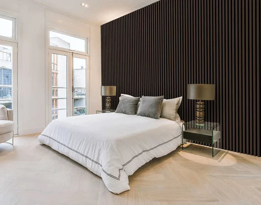 Espresso Cladco Internal Slatted Wall Panels in the bedroom