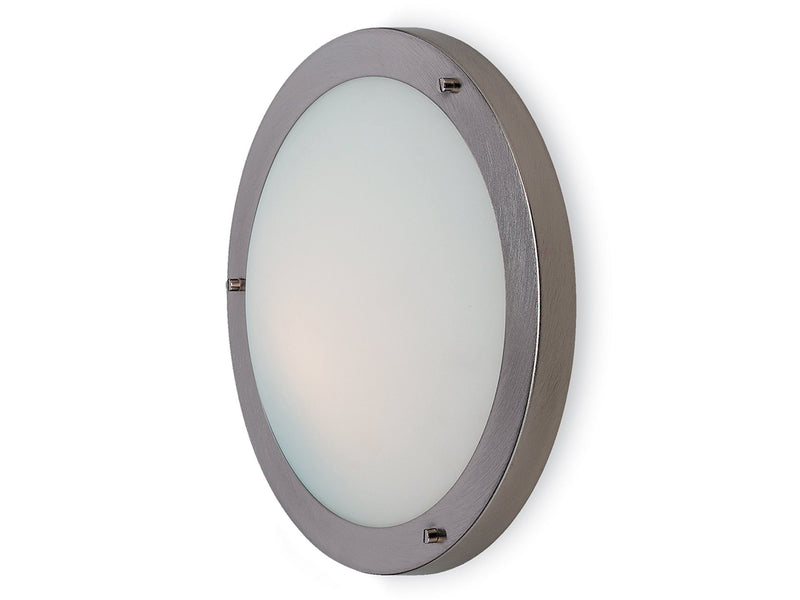 Rondo Flush Ceiling Fitting / Wall Light - Brushed Steel with Opal Glass