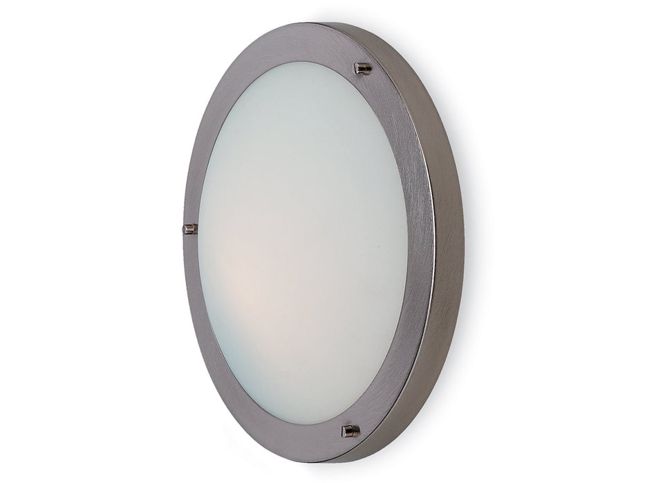 Rondo Flush Ceiling Fitting / Wall Light - Brushed Steel with Opal Glass