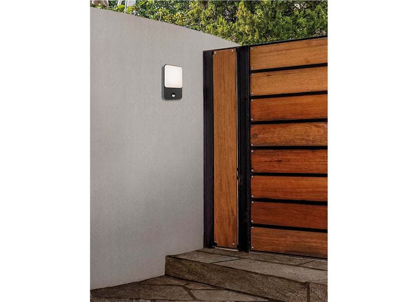 Hero LED Wall Light with PIR - Graphite with White Polycarbonate Diffuser