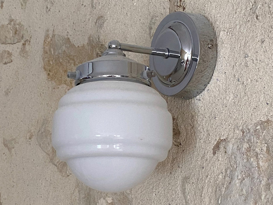 Art Deco Wall Light - Chrome with Opal White Glass