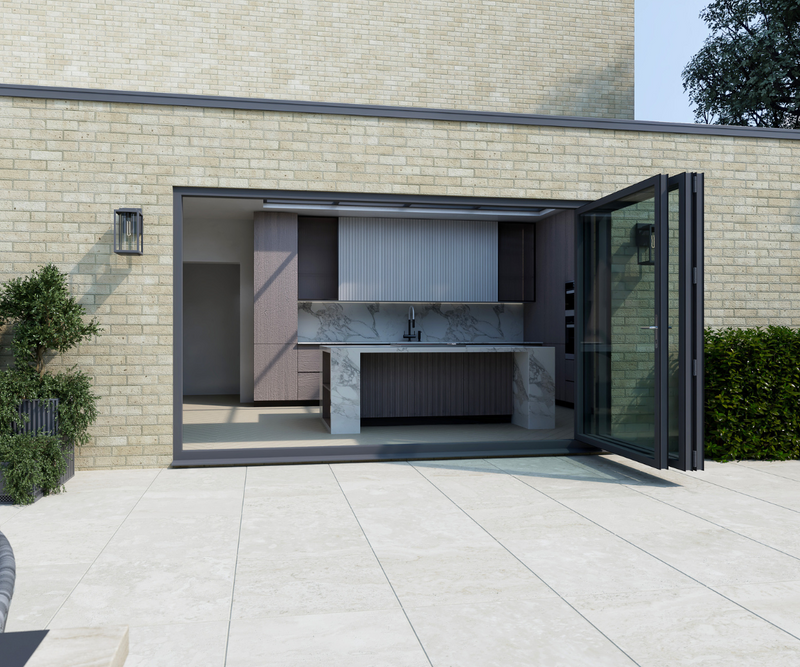 Anthracite Grey on White Aluminium Bifold Door SMART system - 3 sections