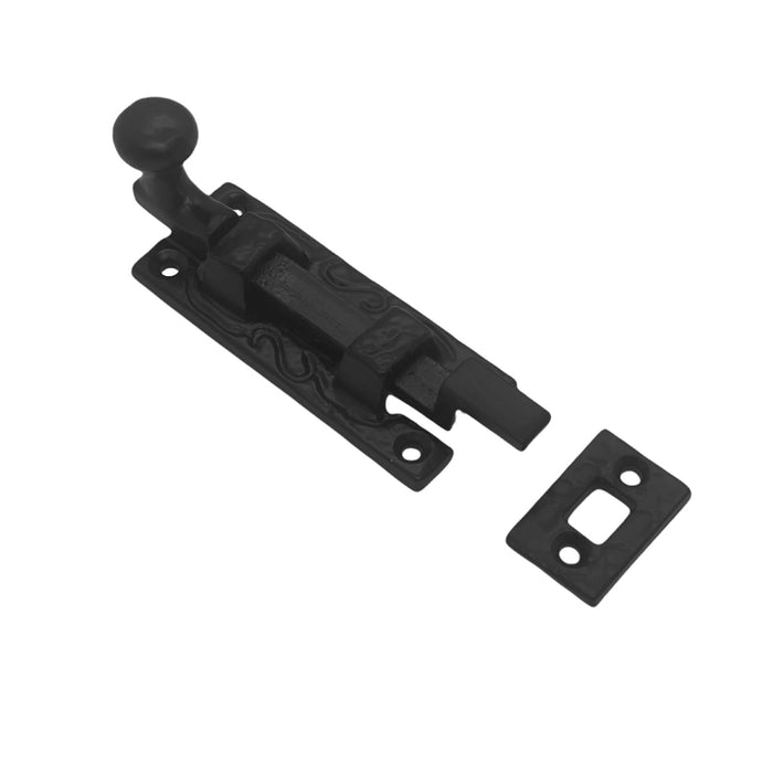 Door Bolt Necked 75mm on Black Antique