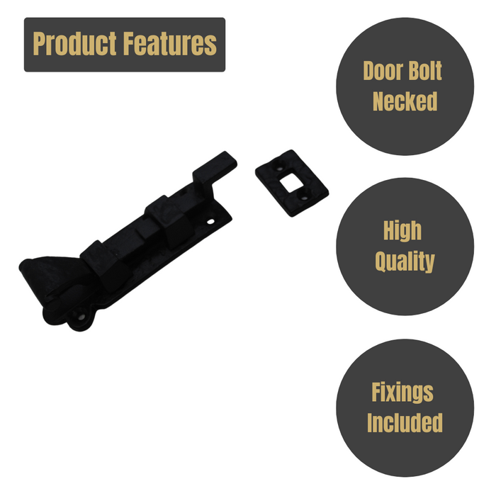 Door Bolt Necked 100mm on Black Antique