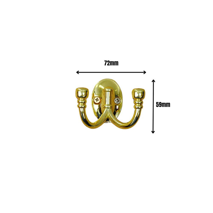 Double Robe Hook Polished Brass 72mm