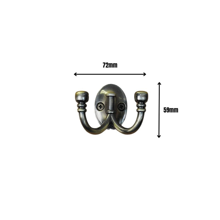 Double Robe Hook Antique Brass 72mm