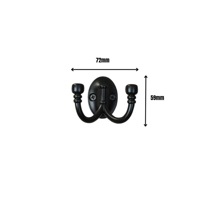 Double Robe Hook Matt Black 72mm