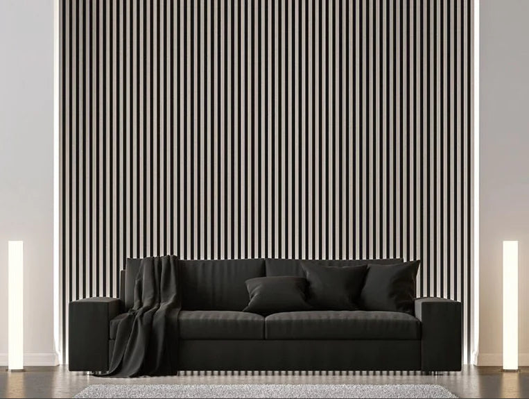 Pebble Grey Cladco Internal Slatted Wall Panels in the living area