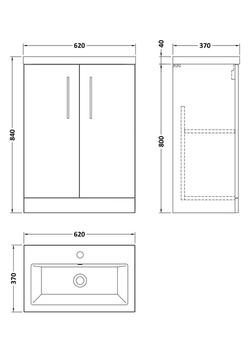 600mm Floor Standing 2 Door Vanity or Ceramic Basin