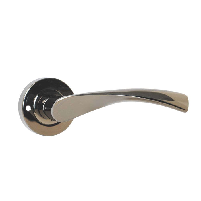 Twirl Lever on Rose Push Button Privacy Handle Polished Black Nickel