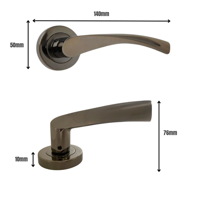 Twirl Lever on Rose Push Button Privacy Handle Polished Black Nickel