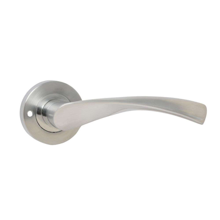 Twirl Lever on Rose Push Button Privacy Handle Satin Chrome