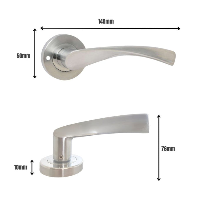 Twirl Lever on Rose Push Button Privacy Handle Satin Chrome
