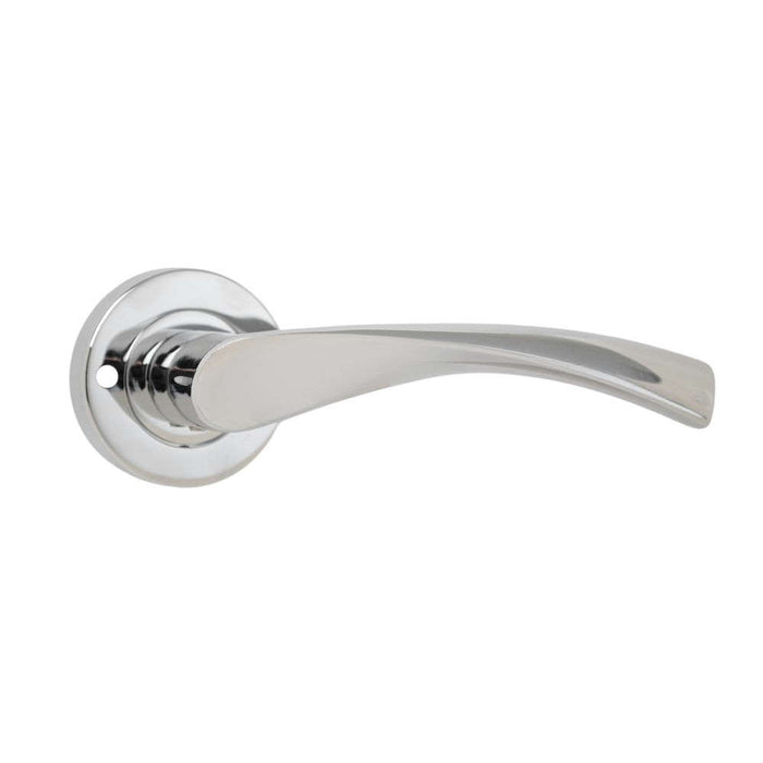 Twirl Lever on Rose Push Button Privacy Handle Polished Chrome