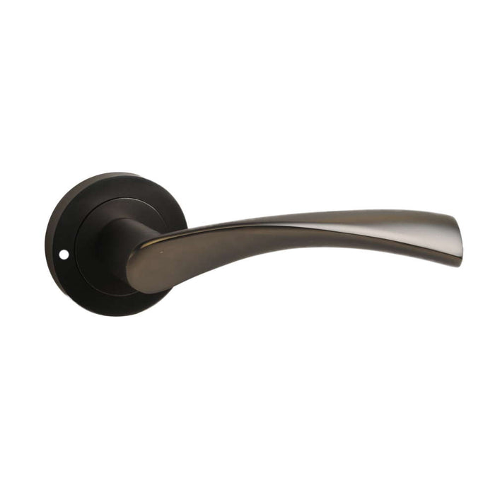 Twirl Lever on Rose Push Button Privacy Handle Gun Metal