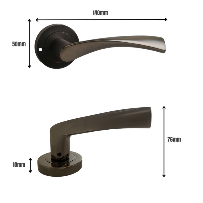 Twirl Lever on Rose Push Button Privacy Handle Gun Metal