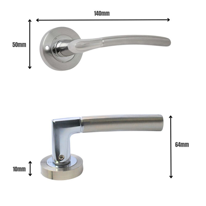 IOS Lever on Rose Push button Privacy handle Satin/Polished Chrome