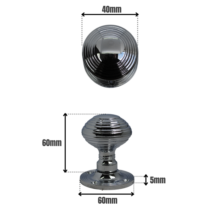Reeded Mortice Knob Polished Chrome
