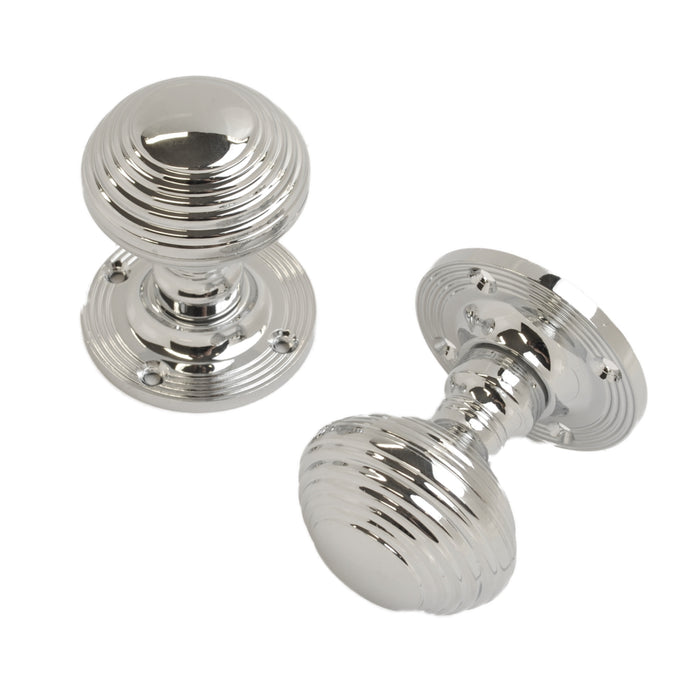 Reeded Mortice Knob Polished Chrome