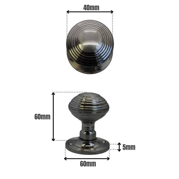 Reeded Mortice Knob Satin Nickel