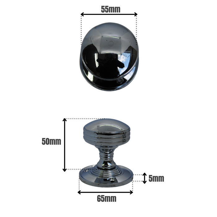Ribbed Mortice Knob Polished Chrome