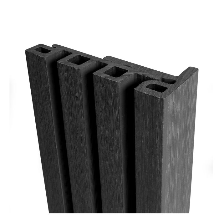 Midnight Black Slatted Composite Cladding End Trim 75mm (3.6m Length)