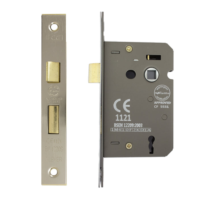 3 Lever Sashlock 63mm CE Rated Satin Nickel Plated
