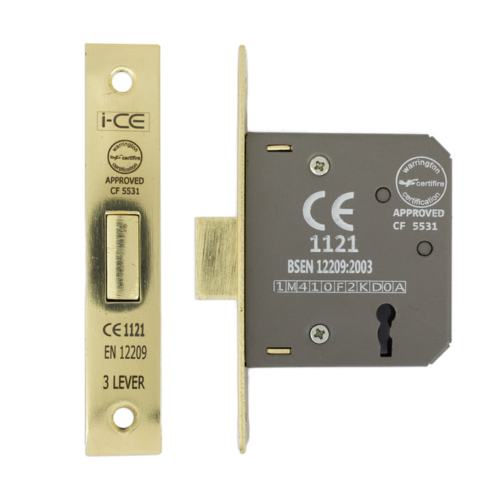 3 Lever Deadlock 63mm CE Rated Electro Brass
