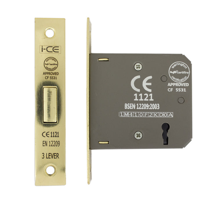 3 Lever Deadlock 75mm CE Rated Electro Brass