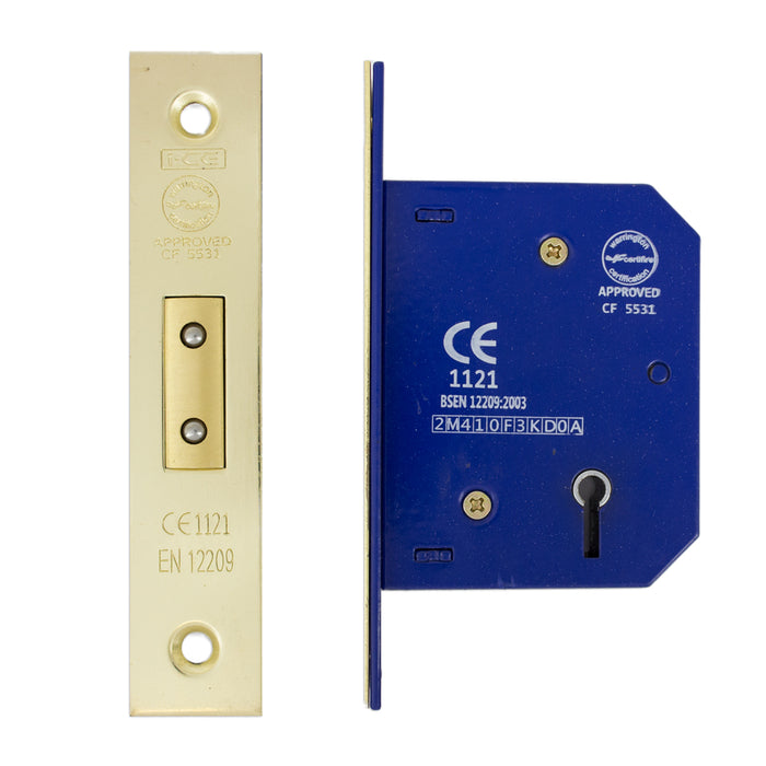 5 Lever Deadlock 63mm CE Rated Electro Brass