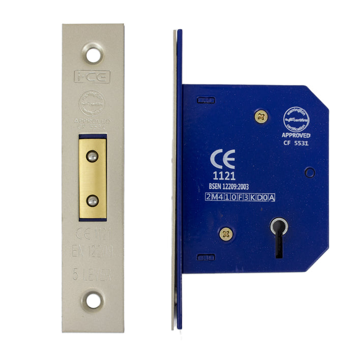 5 Lever Deadlock 63mm CE Rated Satin Nickel Plated