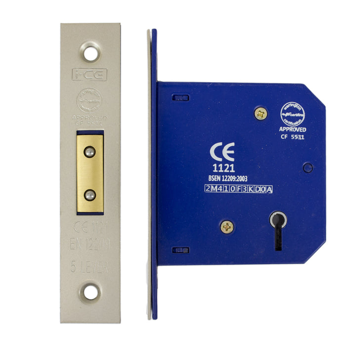 5 Lever Deadlock 75mm CE Rated Satin Nickel Plated