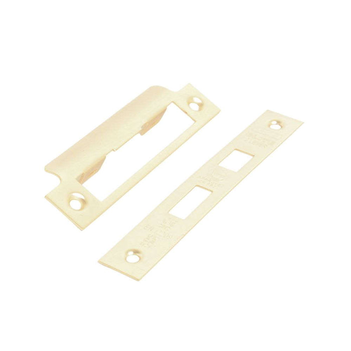 Satin Brass Conversion Plate & Keep for 3Lever Sash & Bathroom Lock