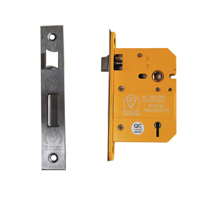 R-MOR 5 Lever Sash Lock 75mm British Standard BS3621 Satin Stainless Steel