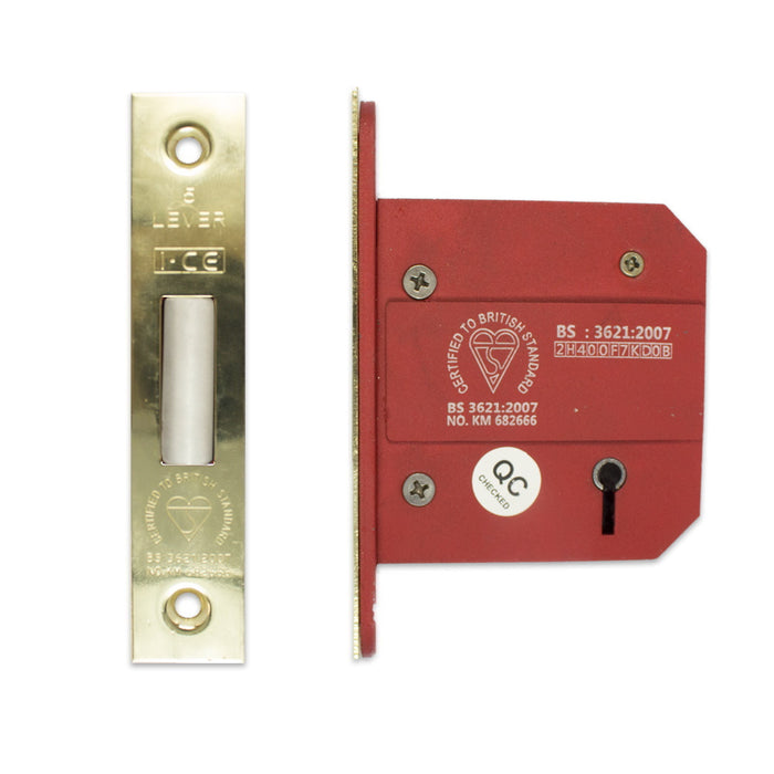 5 Lever Deadlock 63mm British Standard BS3621 Electro Brass Plated