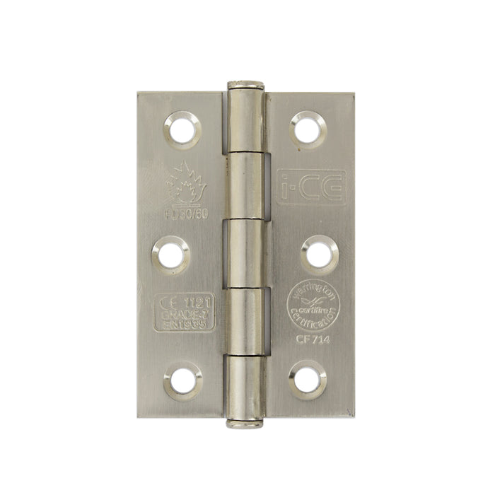 Button Tip Butt Hinge 76mm CE Rated Satin Nickel Plated