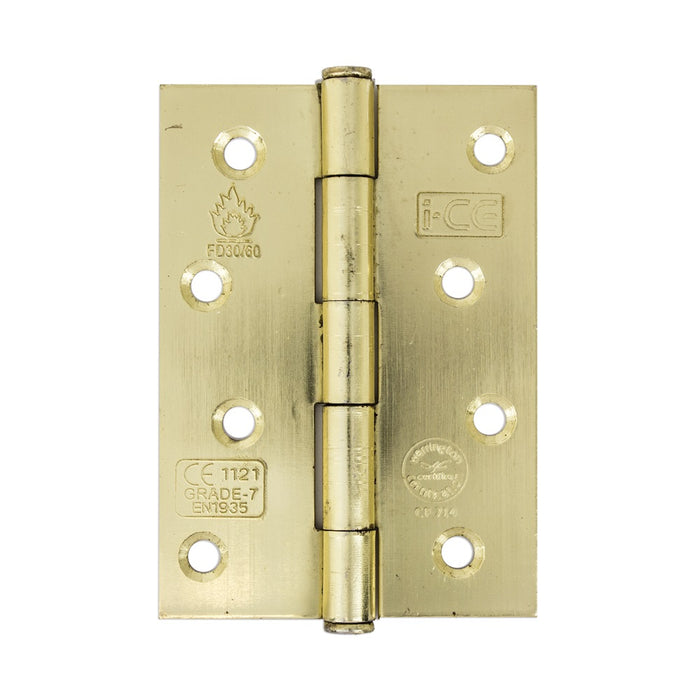 Button Tip Butt Hinge 100mm CE Rated Electro Brass
