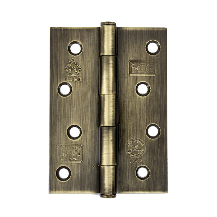Button Tip Butt Hinge 100mm CE Rated Antique Brass