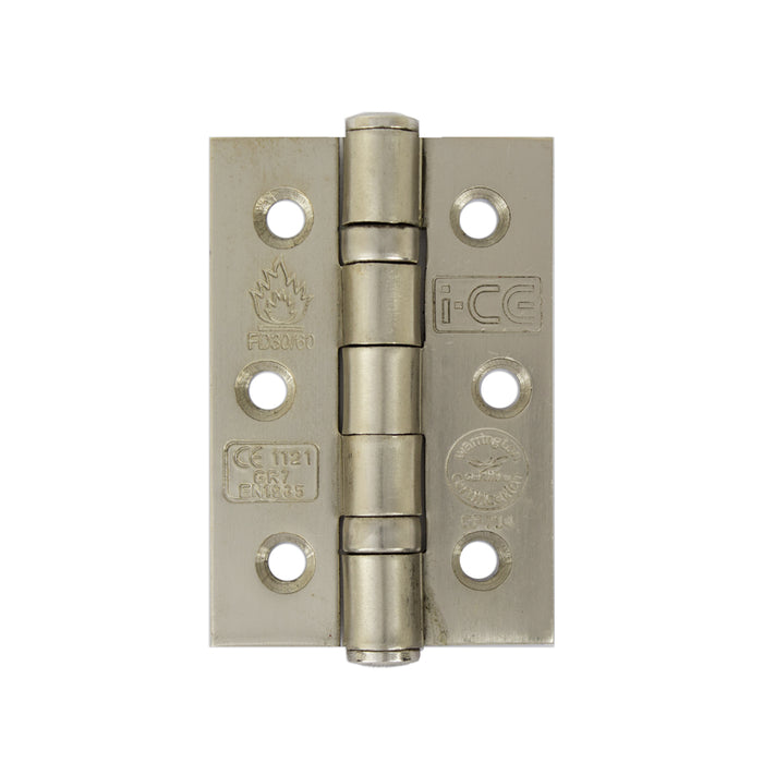 Mild Steel Ball Bearing Hinge 76mm CE7 Rated Satin Nickel Plated