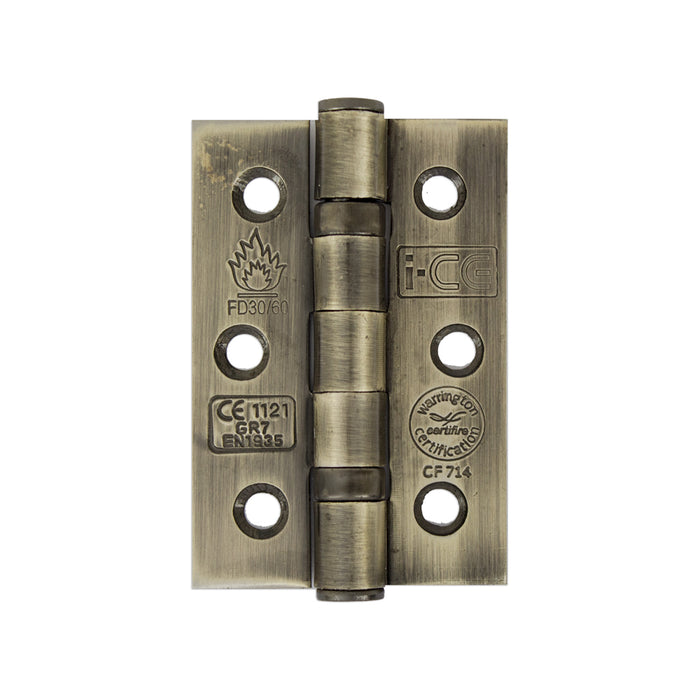 Mild Steel Ball Bearing Hinge 76mm CE7 Rated Antique Brass