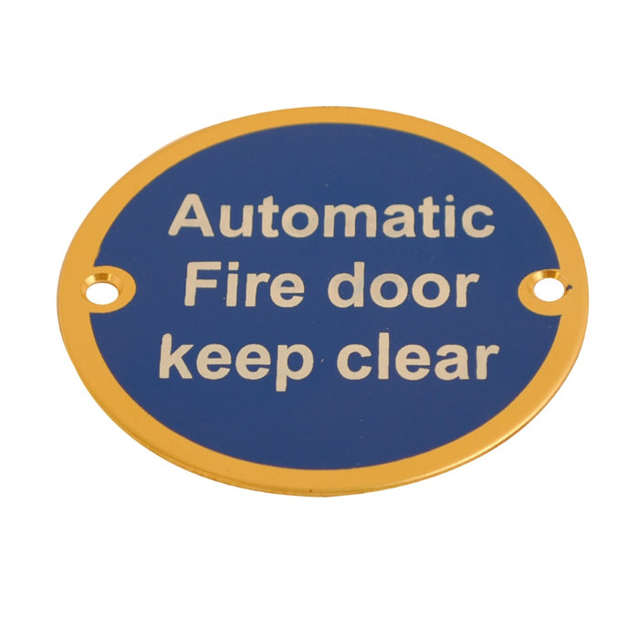Disc Auto. Fire Door Keep Clear Brass 76mm