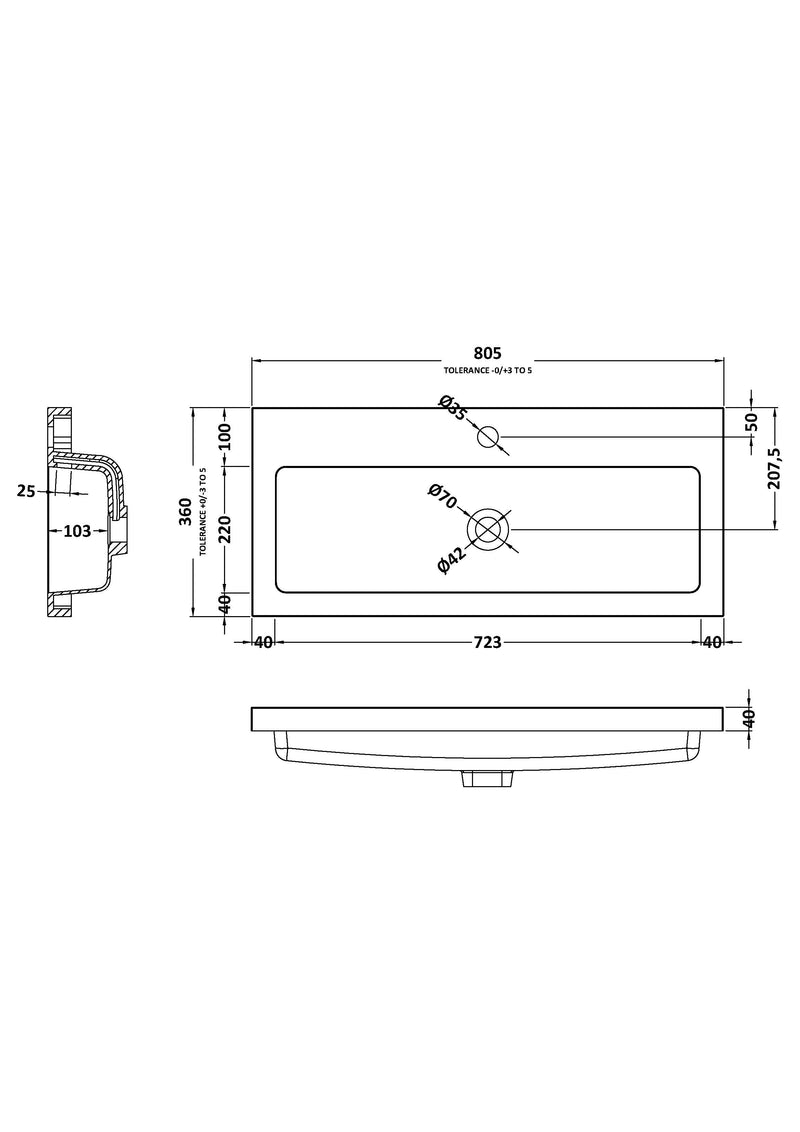 800mm Full Depth Basin Dimensions