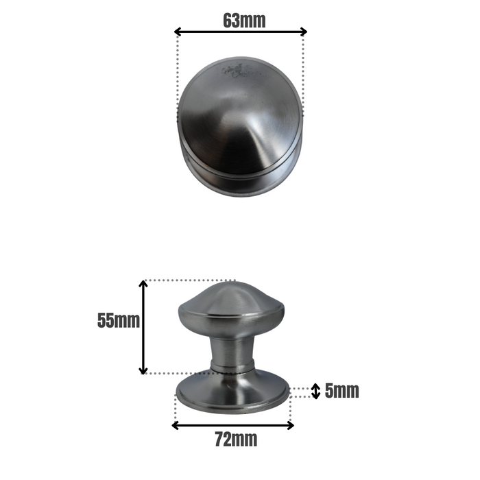 Centre Door Knob Satin Chrome 63mm