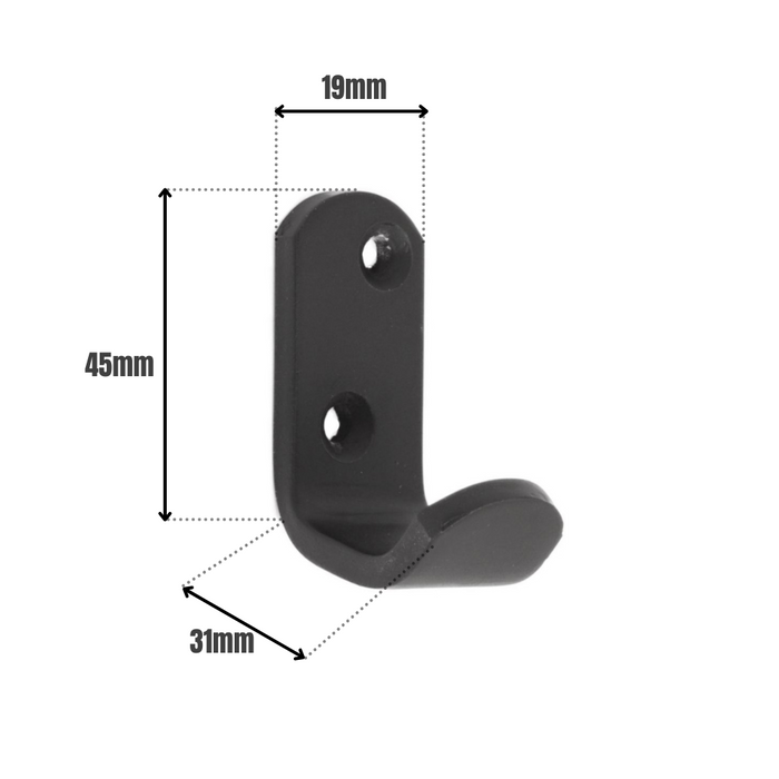 Wardrobe Hook Matt Black 50mm x3mm