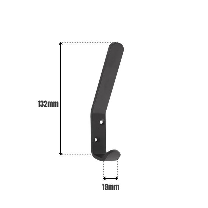 Hat & Coat Hook Matt Black 125mm x3mm