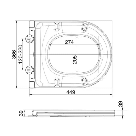 Arley Pro White Middle D-Shaped Slimline Soft Close Toilet Seat With Top Fix Hinge