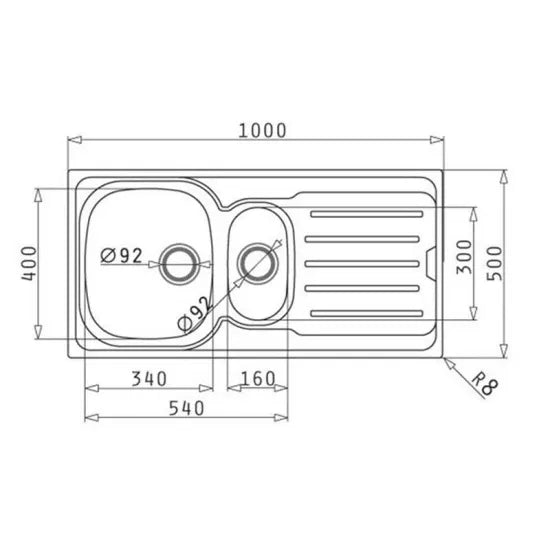 Arley Pro 1000 x 500mm 1.5 Bowl Stainless Steel Inset Sink & Tap Pack