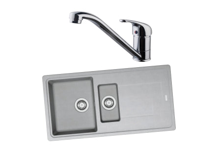 Franke 1.5 Bowl Inset Sink Urban Grey and Corte Monobloc Sink Mixer Chrome Pack
