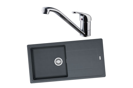 Franke Titan 1 Bowl Inset Graphite Grey Composite Kitchen SINK, Corte Sink Mixer Chrome Tap and Basket Strainer Waste